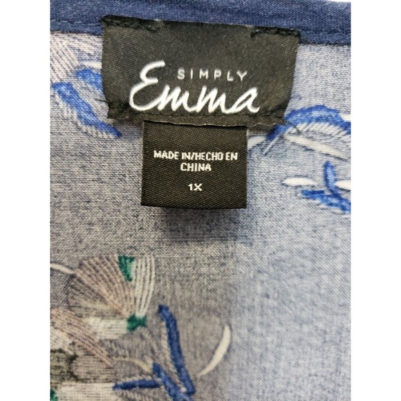 Simply Emma Plus Size 1X Shirt Sleeve Blue with Floral Design Womens 1X - Picture 2 of 7